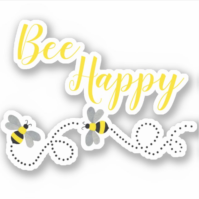 Bee Happy | Pegatina de vinilo de corte Personaliz (Anverso)