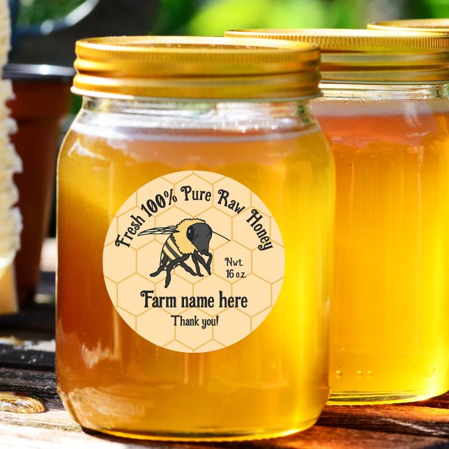 Bee Honeycomb Beekeeper Honey Farm Pegatina (honey jar 100% raw honey lables)