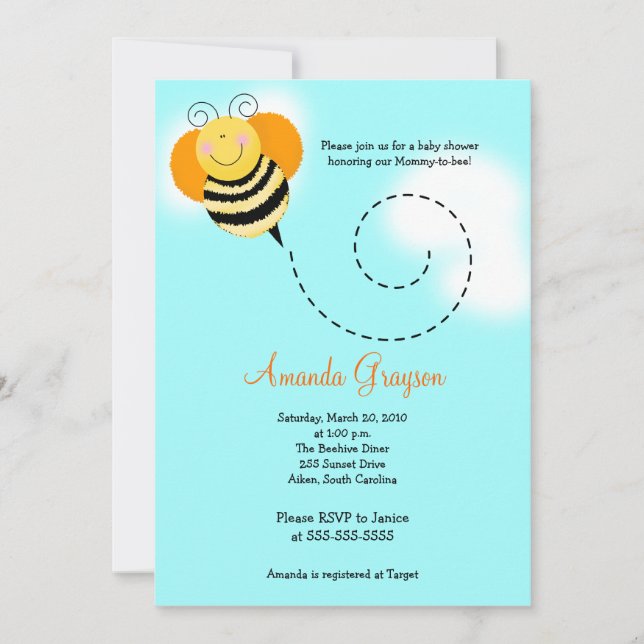 Bee Hop Bumble Bee Baby Shower #2 Invitación 5x7 (Anverso)