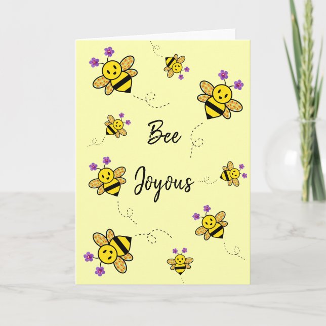 Bee Joyous Whimsical Floral Doble Tarjeta de Salud (Anverso)