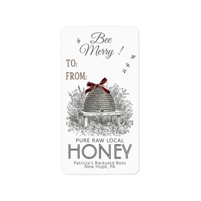 Bee Merry Honey con etiqueta de regalo Red Bow en  (Frente)