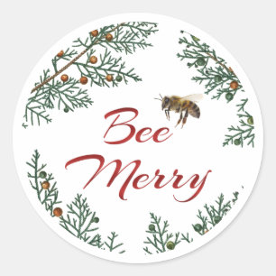 Bee Merry Honeybee Holiday Pegatina Rojo Textos