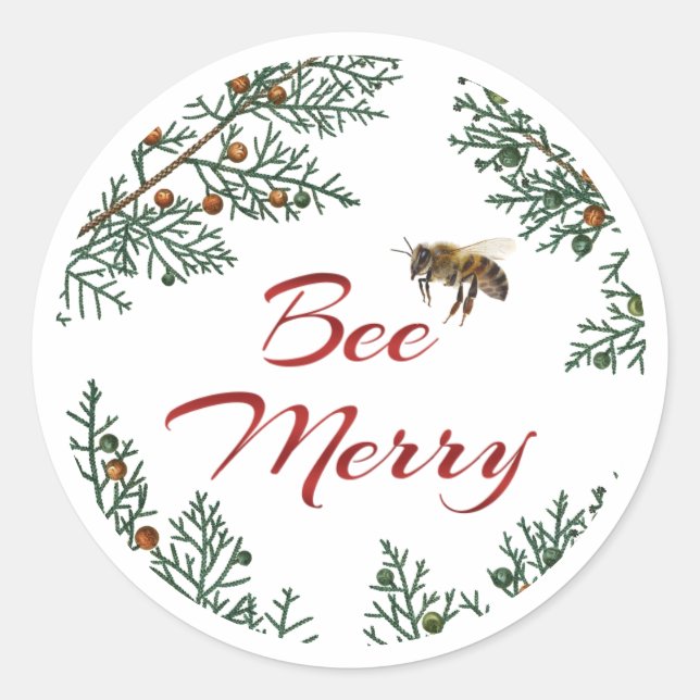 Bee Merry Honeybee Holiday Pegatina Rojo Textos (Anverso)
