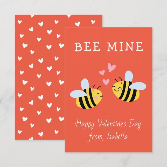 BEE MINE Classroom tarjeta de nota roja valentina (Anverso / Reverso)