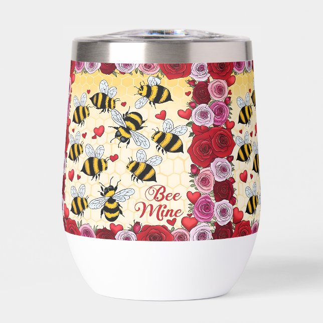 Bee Mine Floral Love Frame Stemless Wine Tumbler (Frente)