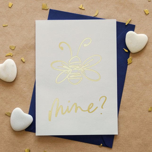 Bee Mine Ilustracion El día de San Valentín (Bee Mine Illustration Valentine's Day Foil Greeting Card)