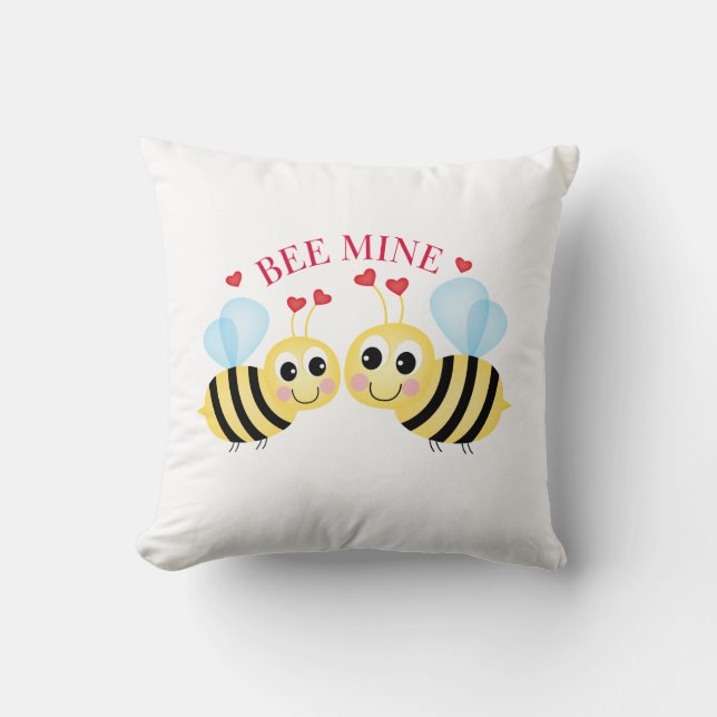 Bee Mine Love Design El día de San Valentín Cojín  (Anverso)