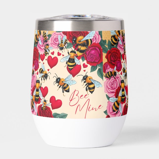 Bee Mine Romántico Floral Stemless Wine Tumbler (Frente)