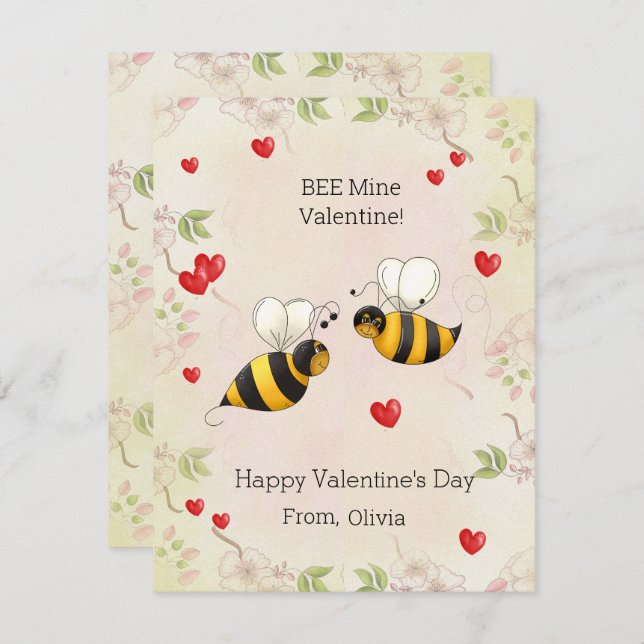 ¡BEE Mío Valentine! Tarjeta de vacaciones en aula (Anverso / Reverso)