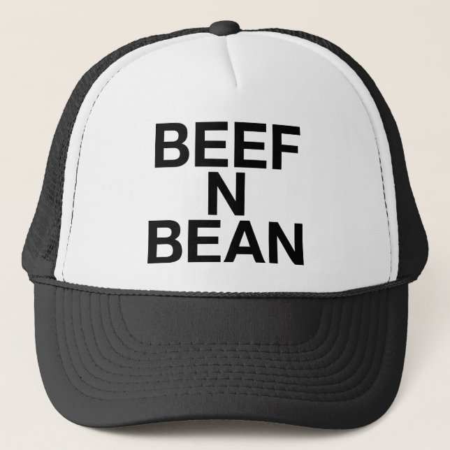 BEEF N BEAN divertido slogan trucker sombrero (Anverso)