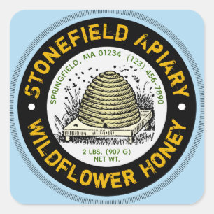 Beehive Apiary Name Light Blue Honey Jar Pegatinas