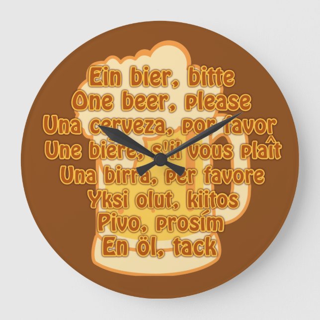 BEER en idiomas reloj de pared personalizado (Anverso)