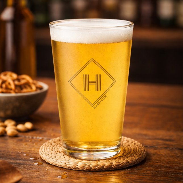 Beer Glass | Modern Geometric Monogram Initial (Subido por el creador)