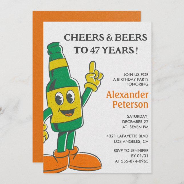 Beer Rustic Retro Men 47ª invitación de cumpleaños (Anverso / Reverso)
