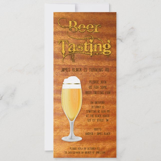 Beer Tasting Birthday Party Invitación - Woodgrain (Anverso)