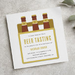 Beer Tasting Birthday Party Invitation Yellow<br><div class="desc">Una degustación de cerveza,  una barbacoa o una invitación de cumpleaños con botellas de cerveza ilustradas y un funda de cerveza.</div>