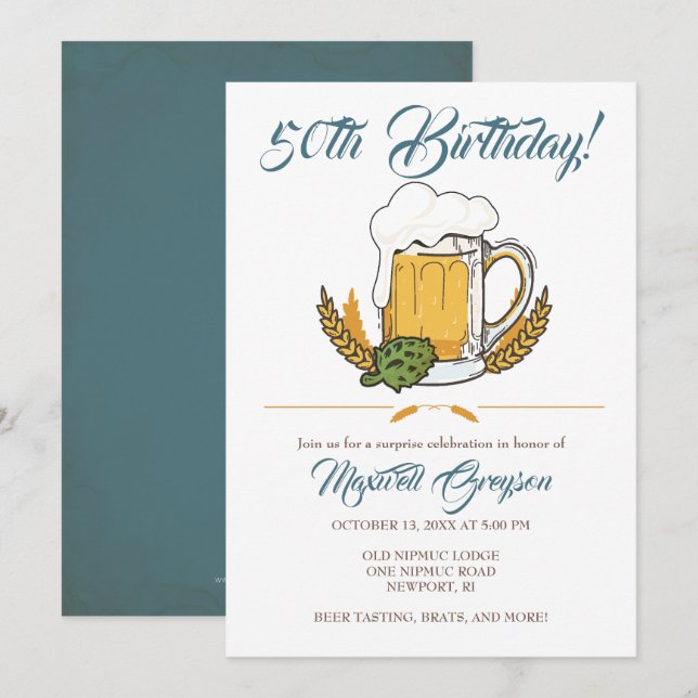 Beer Tasting invitaciones de cumpleaños número 50 (Anverso / Reverso)