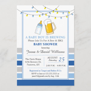 Beer y Baby Shower Invitación Azul