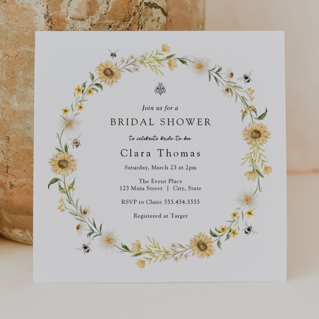 Bees Daisies Sunflowers Bridal Shower Invitación (Subido por el creador)