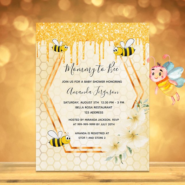 Bees Mamá para ser purpurina invitación a ducharse (Subido por el creador)