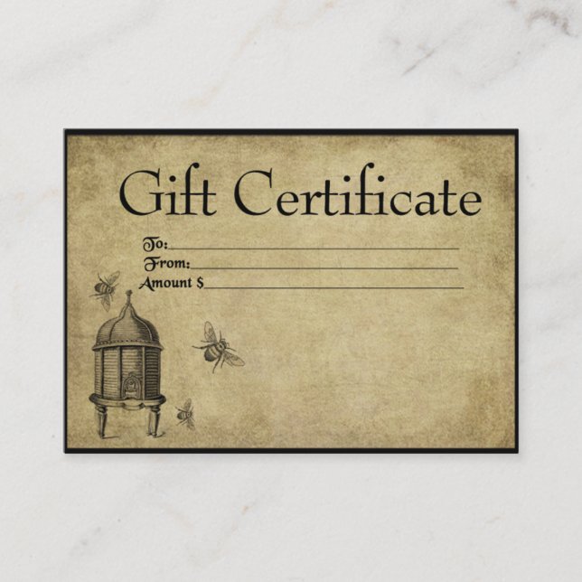 Beeskep & Abejas - Tarjetas de certificado de rega (Anverso)