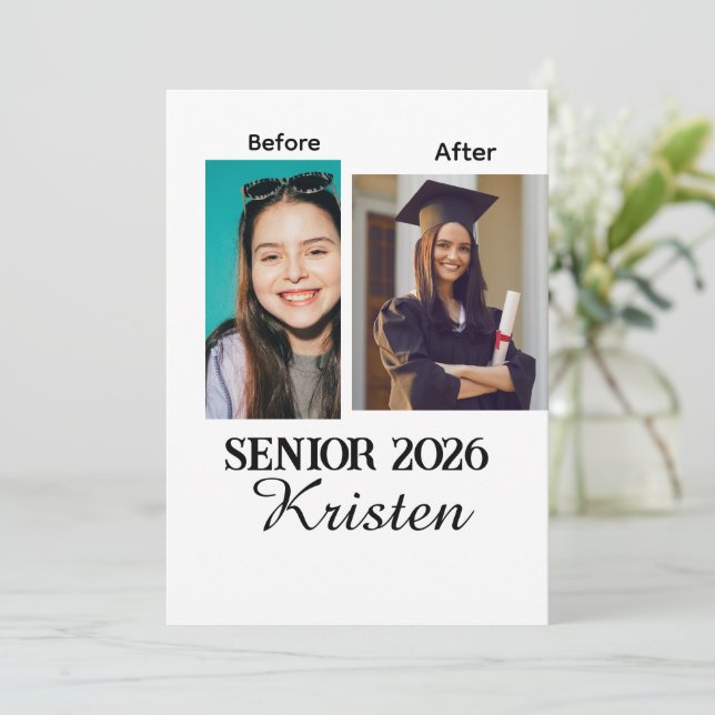 Before and after photo personalized graduation  (Anverso de pie)
