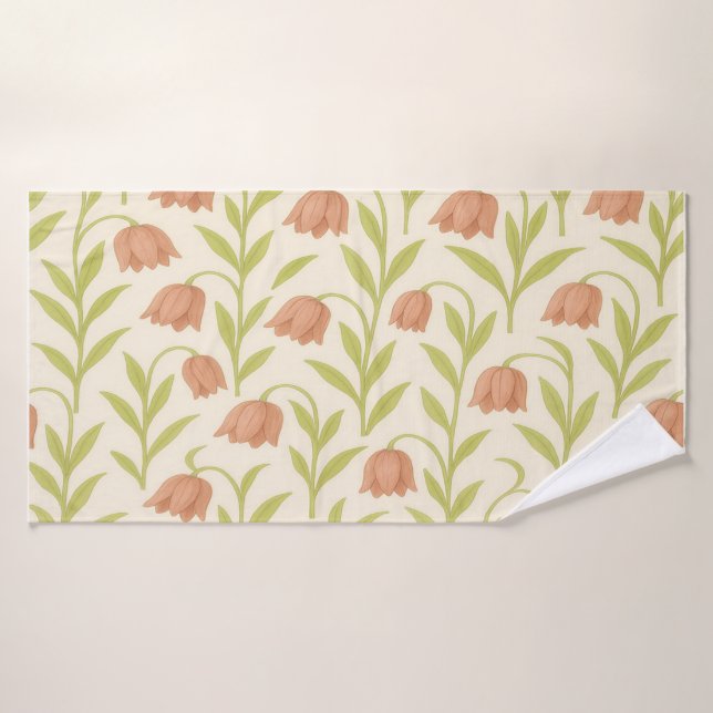 Beige and Pink Floral Towel (Toalla de baño)