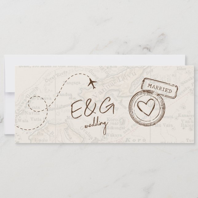 Beige Boda de destino con tarjeta de embarque Fiyi (Reverso)