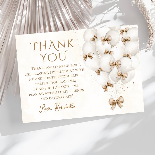 Beige Bow Balloons Chica Cumpleaños - Tarjeta de a (Subido por el creador)