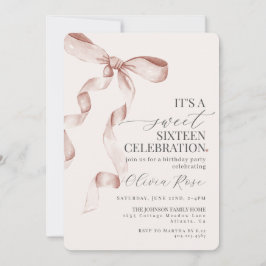 Beige Bow Sweet Dieciséis Aniversario Invitado