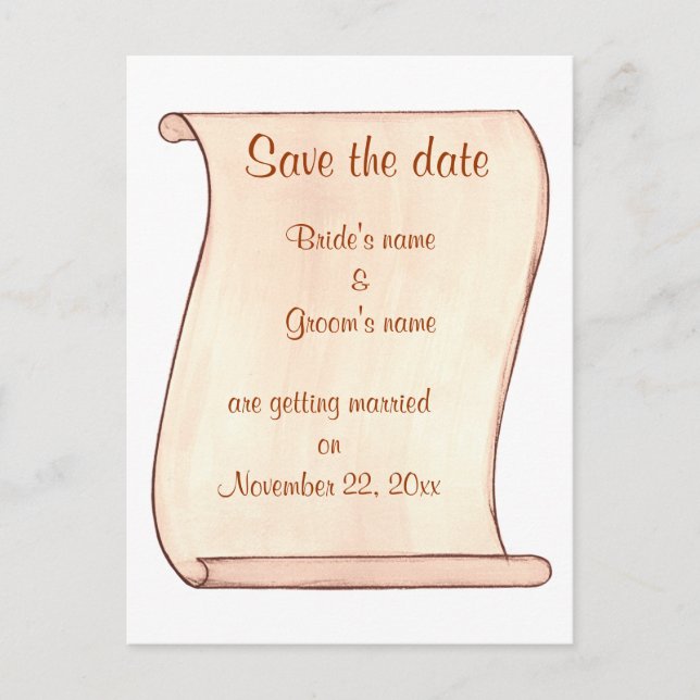 Beige Brown Scroll Guardar las postales de la boda (Anverso)
