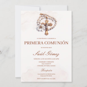 Beige crucifix primera comunión Invitación español