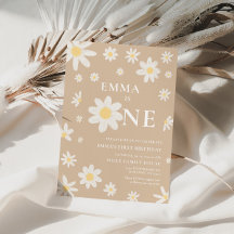 Beige Daisy Primera invitación de cumpleaños Uno