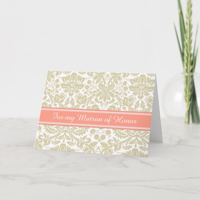 Beige Damask Gracias Matron de la tarjeta de honor (Anverso)