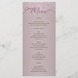Beige Damask Ornate Boda Tarjeta de menú