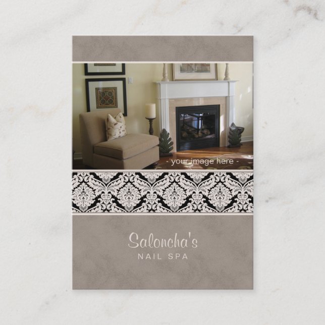 Beige de la plantilla del damasco de la tarjeta de (Anverso)