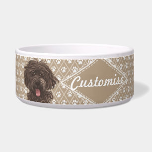 beige del cuenco de Labradoodle del perro de los