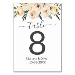 Beige floral sobre número de mesa blanca