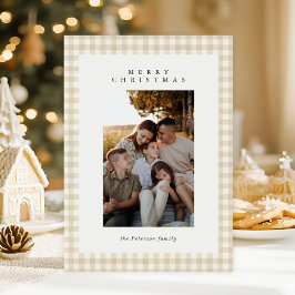 Beige Gingham Plaid Foto Feliz Navidad
