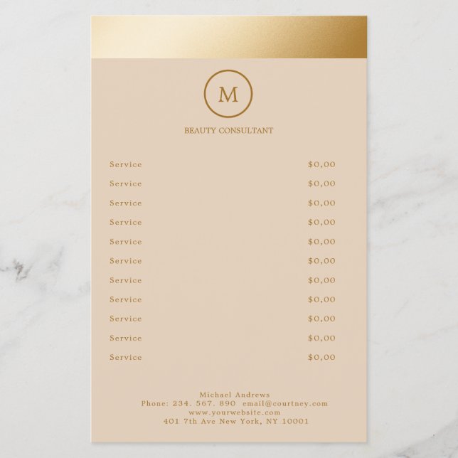 Beige Gold Stripe Monogramm Circle Flyer (Frente)