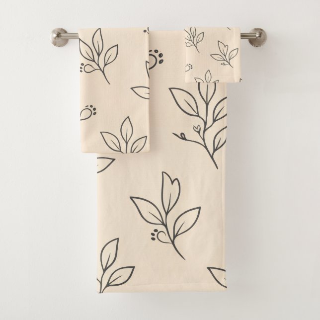 Beige Leaf Bathroom Towel Set (In situ)