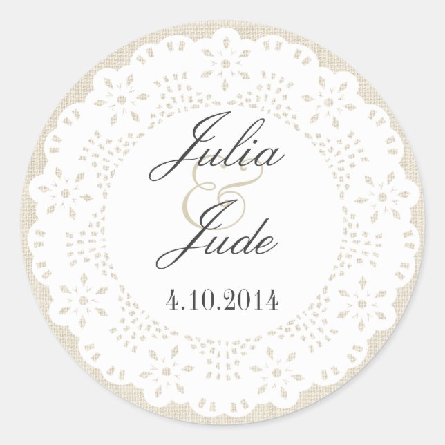 Beige Linen & Lace Doilie : Pegatina redondo (Anverso)
