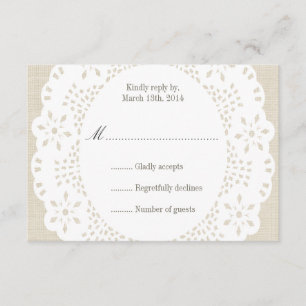 Beige Linen & Lace Doilie : Tarjeta RSVP
