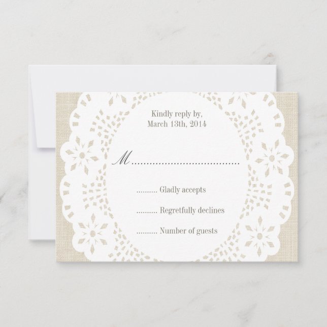 Beige Linen & Lace Doilie : Tarjeta RSVP (Anverso)