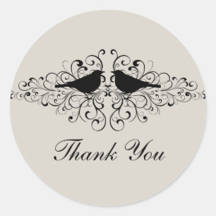 Beige Love Bird Swirls Gracias Pegatinas