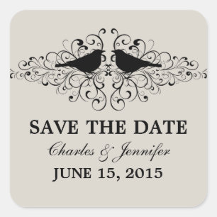 Beige Love Bird Swirls Save the Date Pegatinas
