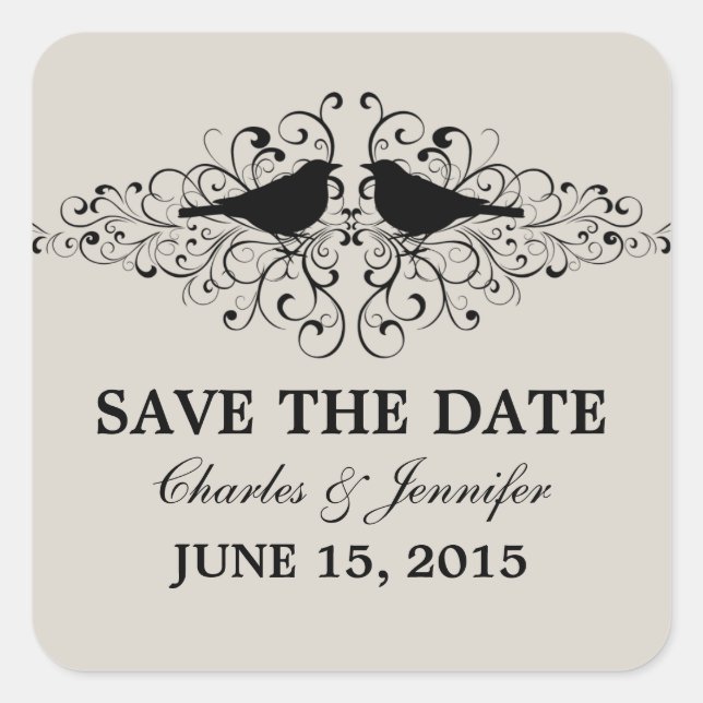 Beige Love Bird Swirls Save the Date Pegatinas (Anverso)