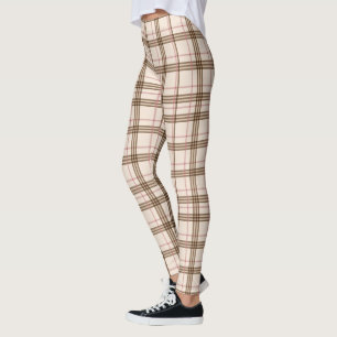 Beige marrón de moda Tartan Checked Leggings