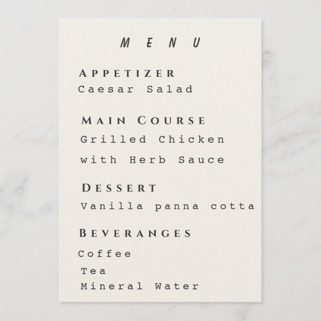 Beige Menu Template Modern Simple Wedding (Anverso)