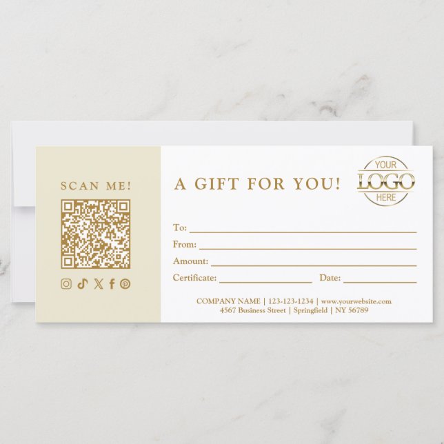 Beige Modern Elegant Custom Business Gift Card (Anverso)